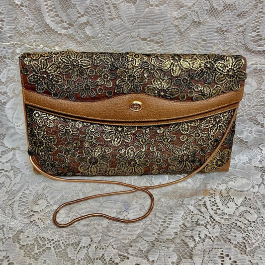 Vintage Gucci Gold Floral Evening Clutch Crossbody