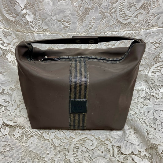 Fendi, Rare, Brown Nylon Pequin Stripes Trim Pouch