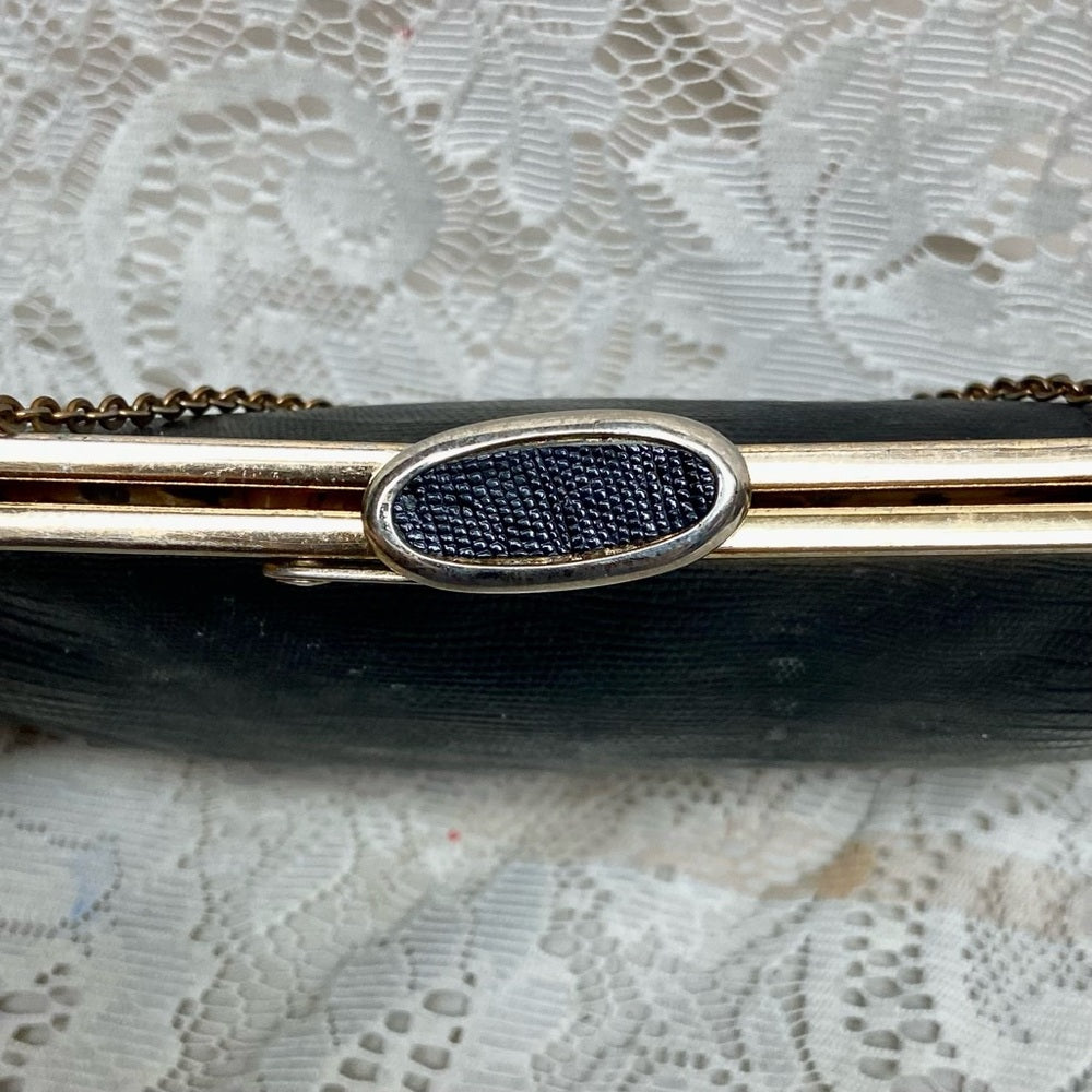 Vintage, Etra , Embossed Black Lizard Leather Clutch -Shoulder Bag