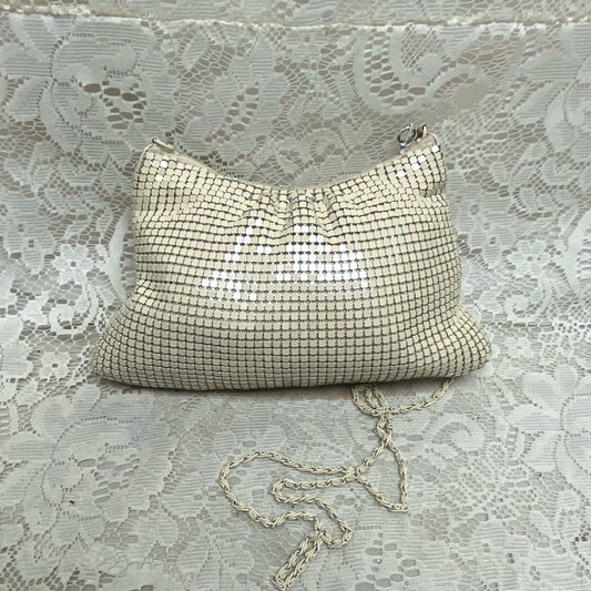 Vintage, Beige Mesh Metal Clutch-Shoulder Bag