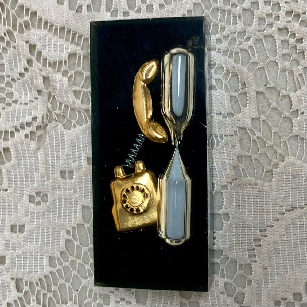 Vintage, Rare, Acrylic Lucite Gold Telephone with Hour Glass Paperweight  (F0723
