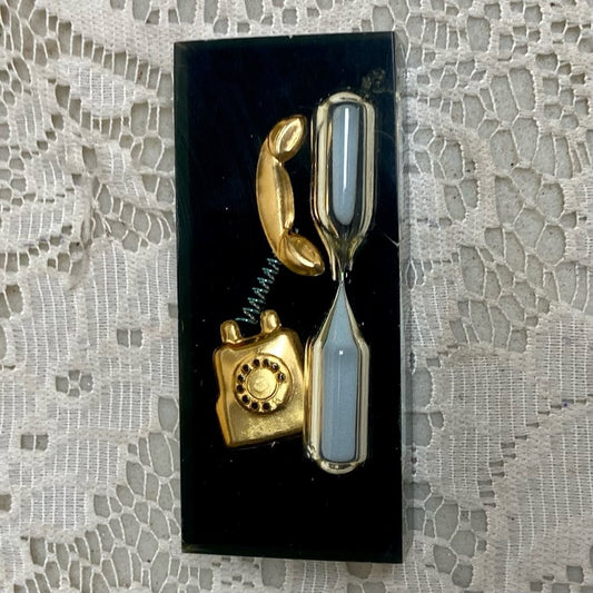 Vintage, Rare, Acrylic Lucite Gold Telephone with Hour Glass Paperweight  (F0723