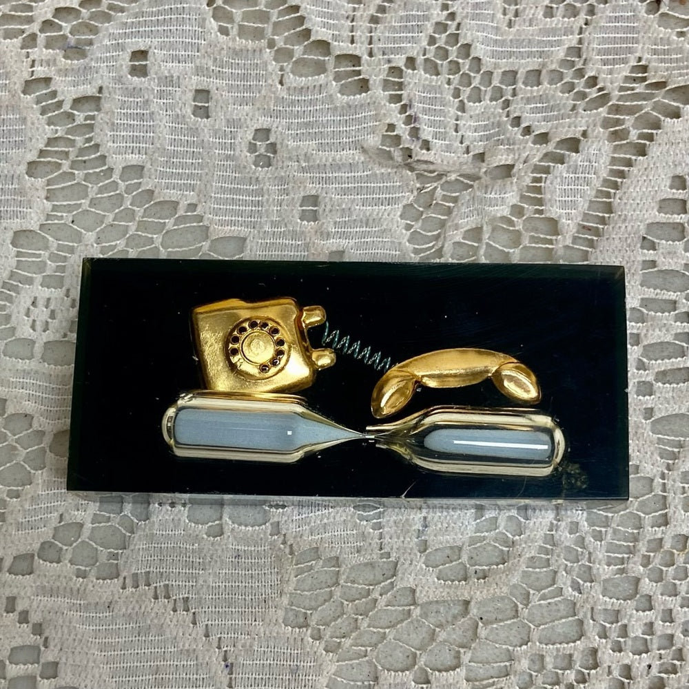 Vintage, Rare, Acrylic Lucite Gold Telephone with Hour Glass Paperweight  (F0723