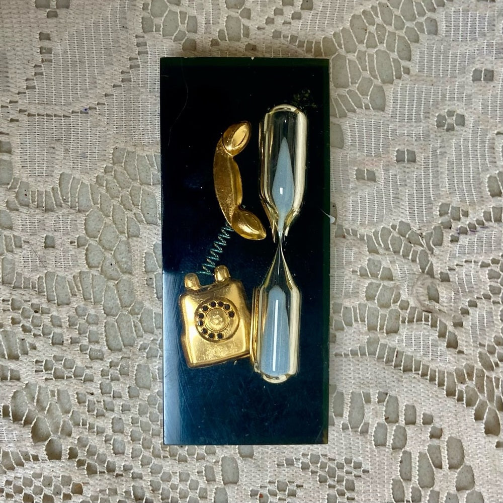 Vintage, Rare, Acrylic Lucite Gold Telephone with Hour Glass Paperweight  (F0723