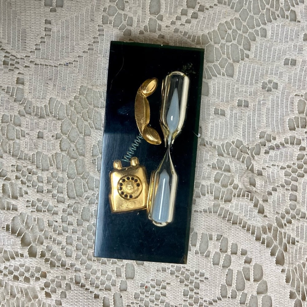 Vintage, Rare, Acrylic Lucite Gold Telephone with Hour Glass Paperweight  (F0723