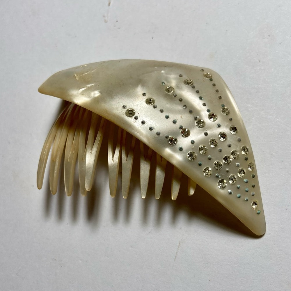 Vintage, Lot of 4 Celluloid Ivory Backcombs or Haircombs with Rhinestones