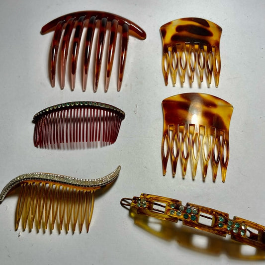 Vintage, Lot of 6 Brown, Celluloid, Tortoiseshell Backcombs or Haircombs
