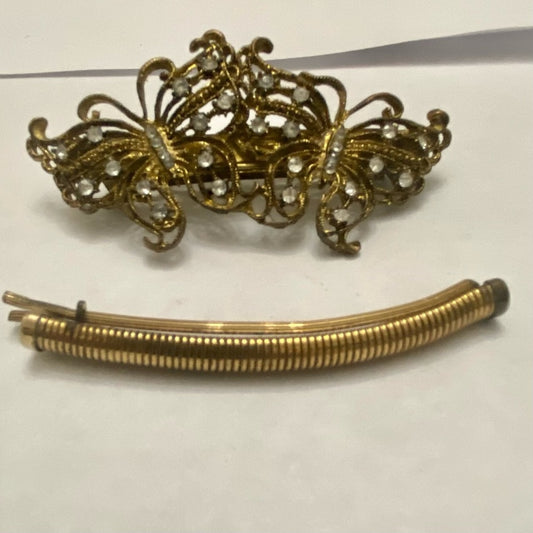 Vintage, Lot of 2  Gold Barrettes,  Plain Gold and Butterfly Design
