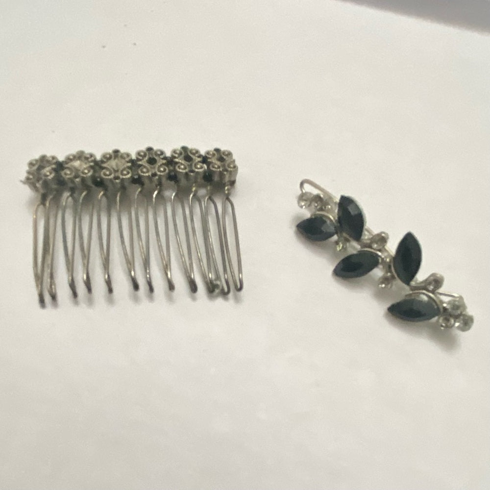 Vintage, Lot of 2 Black and Silver Barrette and Hair Comb