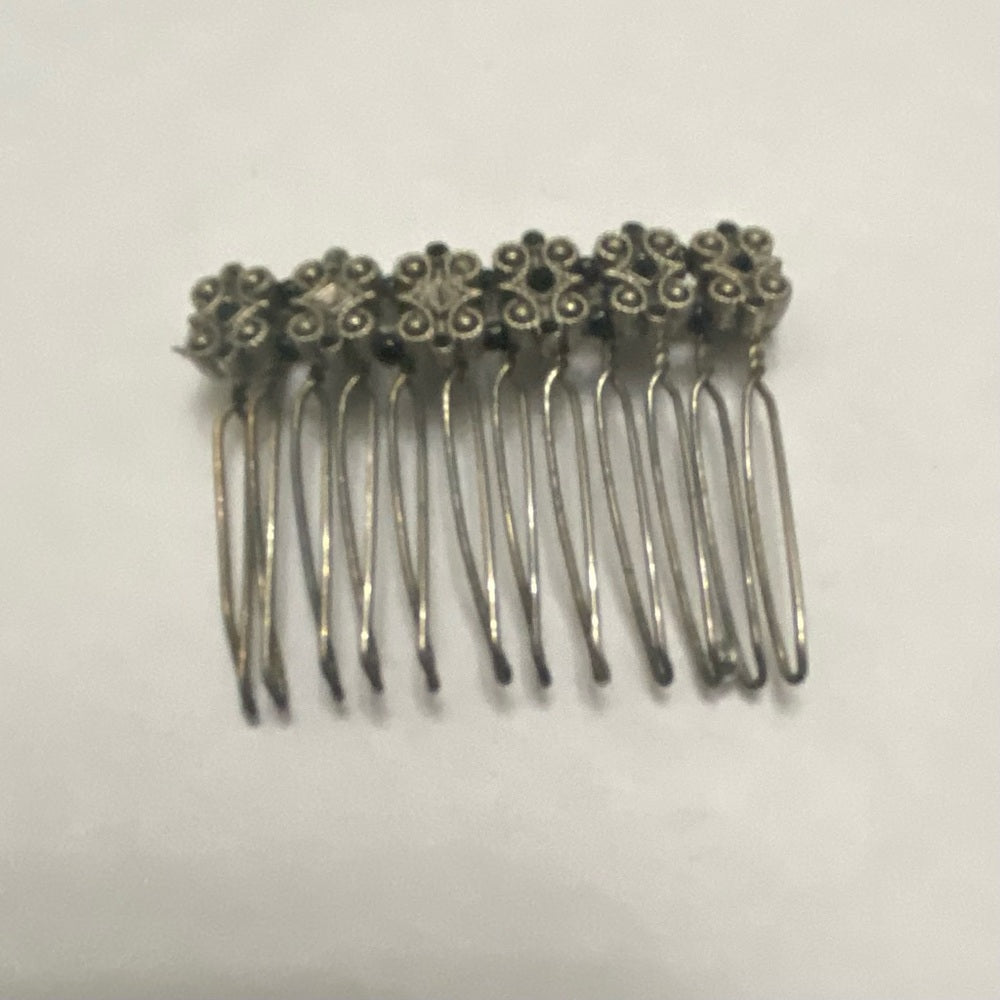 Vintage, Lot of 2 Black and Silver Barrette and Hair Comb