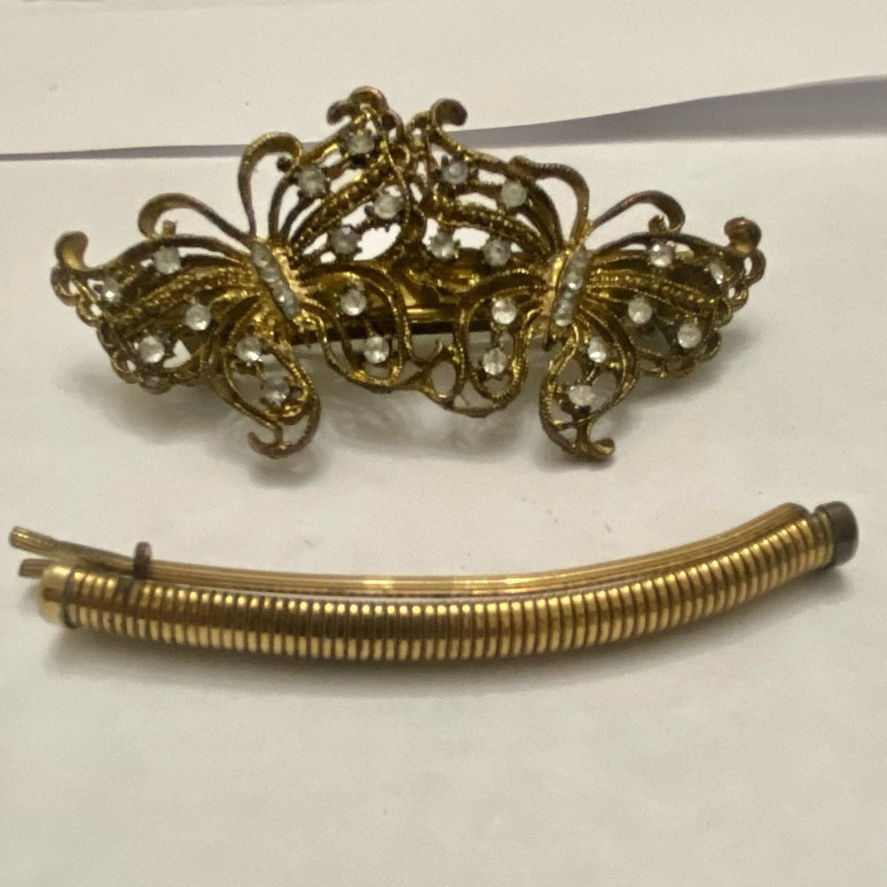 Vintage, Lot of 2  Gold Barrettes,  Plain Gold and Butterfly Design