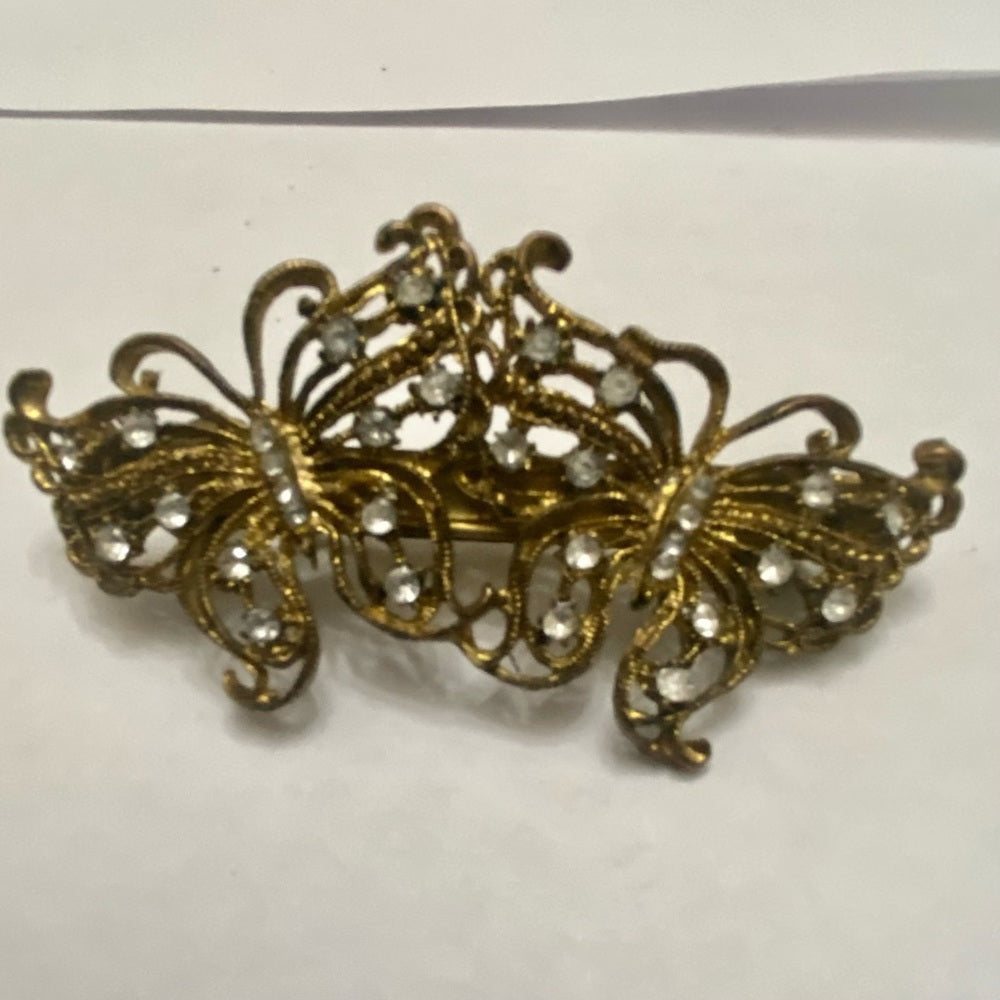 Vintage, Lot of 2  Gold Barrettes,  Plain Gold and Butterfly Design