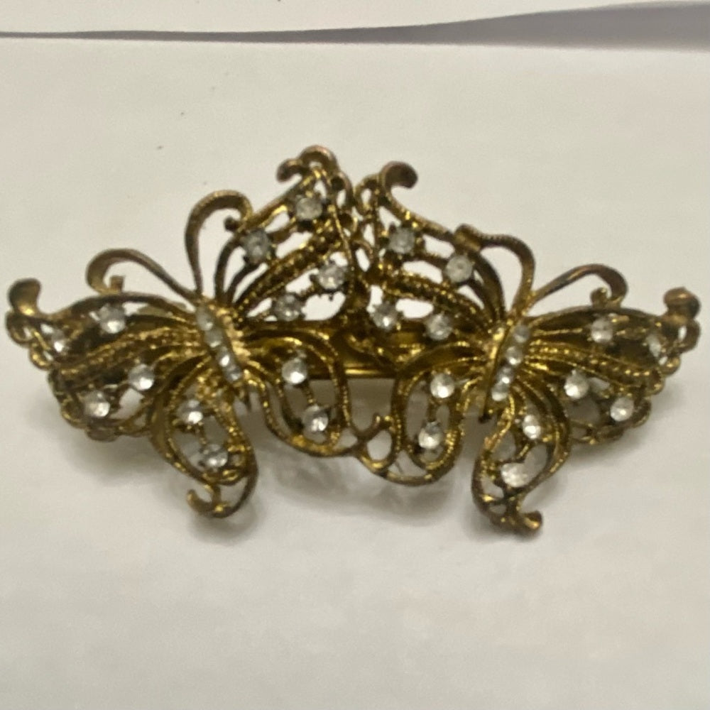 Vintage, Lot of 2  Gold Barrettes,  Plain Gold and Butterfly Design