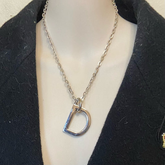 "D" Silver Tone  Necklace