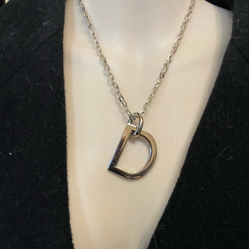 "D" Silver Tone  Necklace