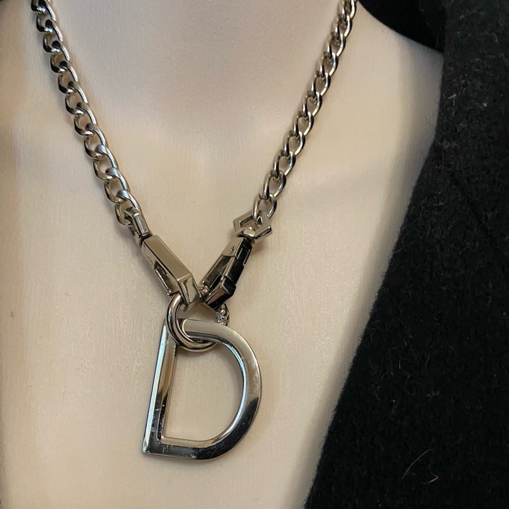 "D" Silver Tone  Necklace