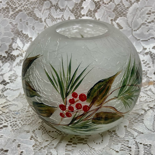 Vintage, Blown, Crackle Rose Potpourri Bowl or  Christmas Candle Stand