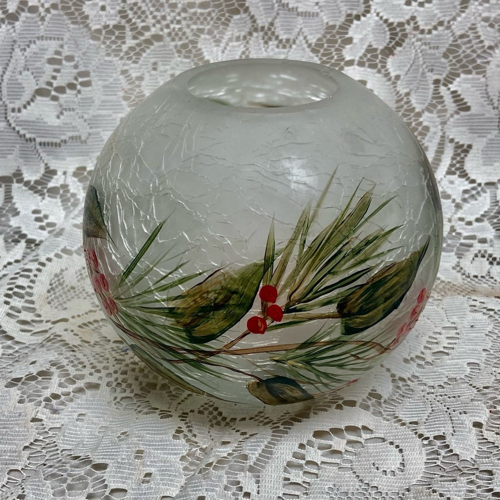 Vintage, Blown, Crackle Rose Potpourri Bowl or  Christmas Candle Stand