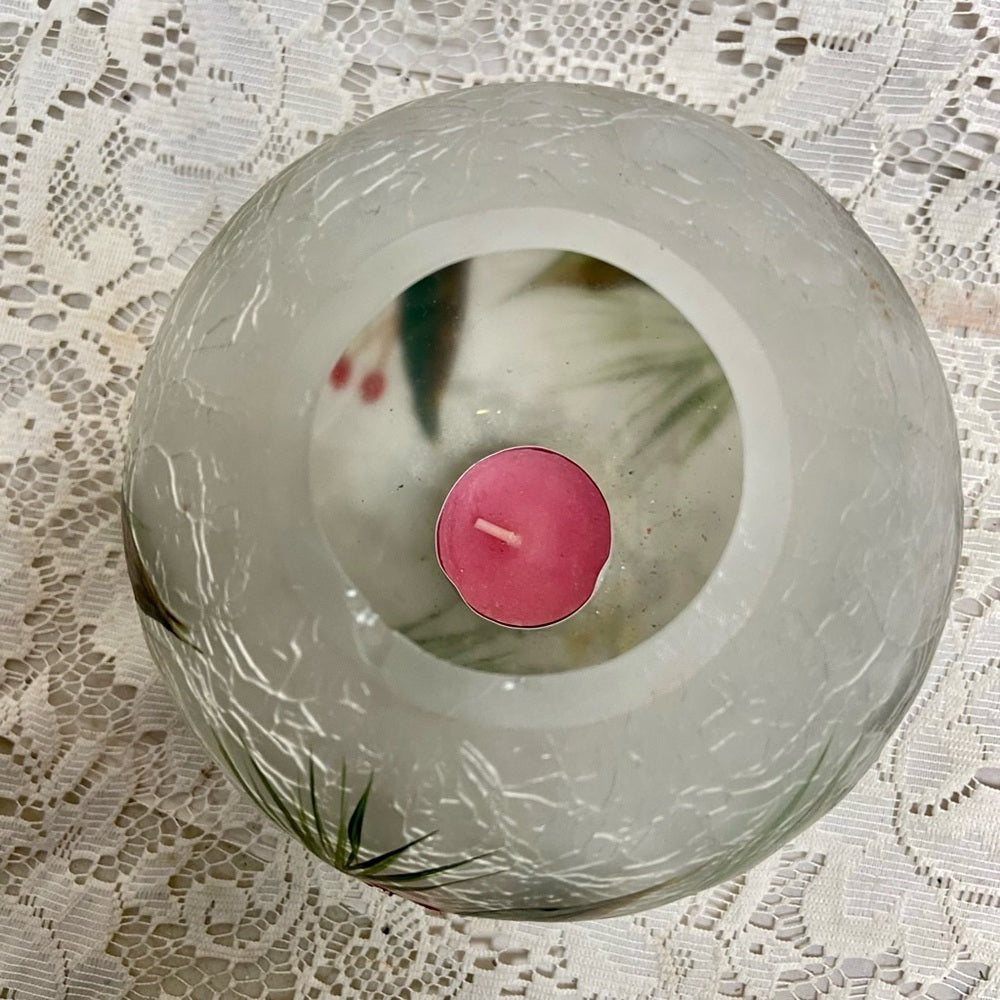 Vintage, Blown, Crackle Rose Potpourri Bowl or  Christmas Candle Stand
