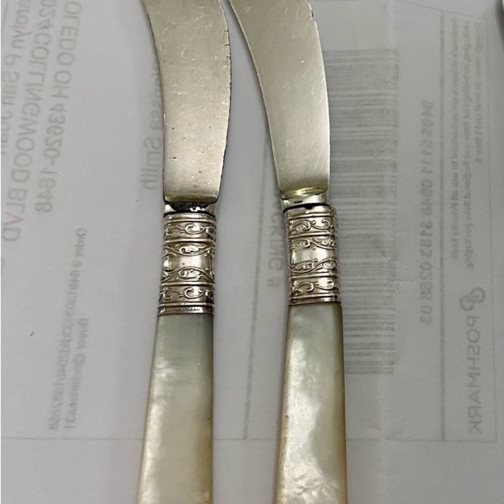Antique, Meriden, Landers Frary & Clark Sterling Silver-MOP 5pc Butter Knives