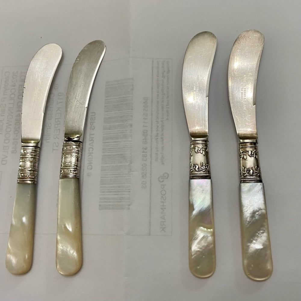 Antique, Meriden, Landers Frary & Clark Sterling Silver-MOP 5pc Butter Knives