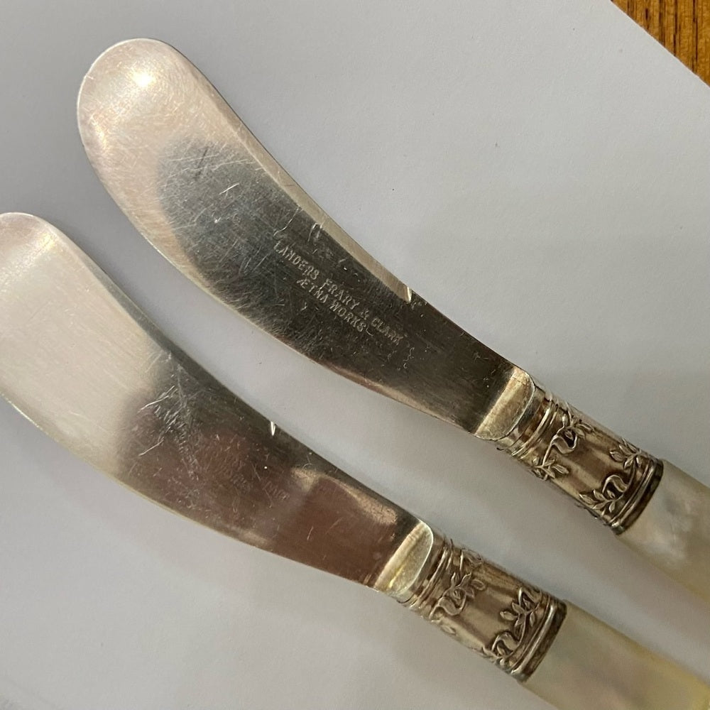 Antique, Meriden, Landers Frary & Clark Sterling Silver-MOP 5pc Butter Knives