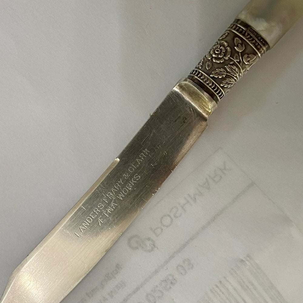 Antique, Meriden, Landers Frary & Clark Sterling Silver-MOP 5pc Butter Knives