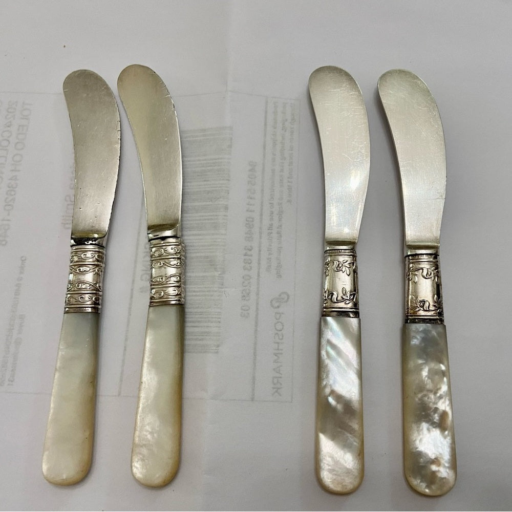 Antique, Meriden, Landers Frary & Clark Sterling Silver-MOP 5pc Butter Knives