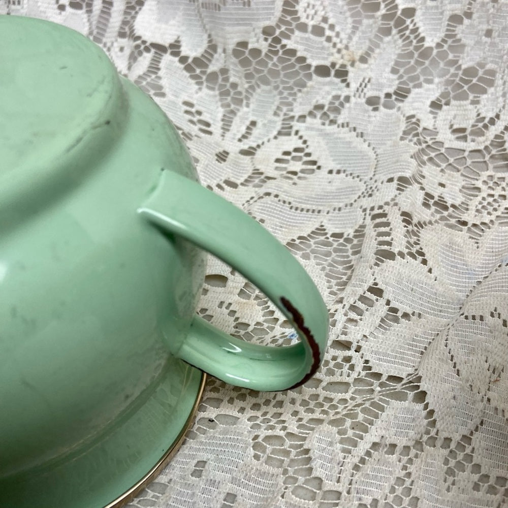 Vintage, MacKenzie Childs Green Enamelware 2pc Mugs