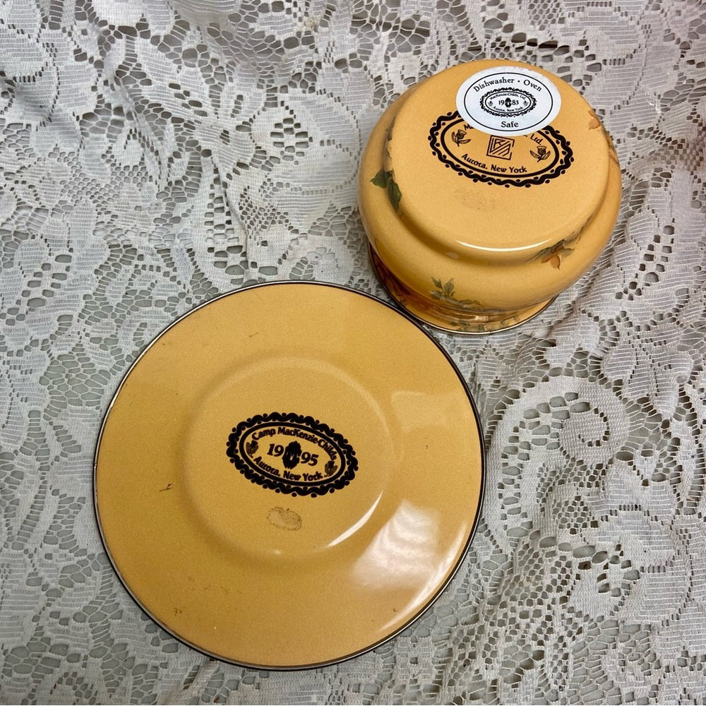 Vintage, MacKenzie Childs Yellow Floral Enamelware 2pc Cup and Saucer