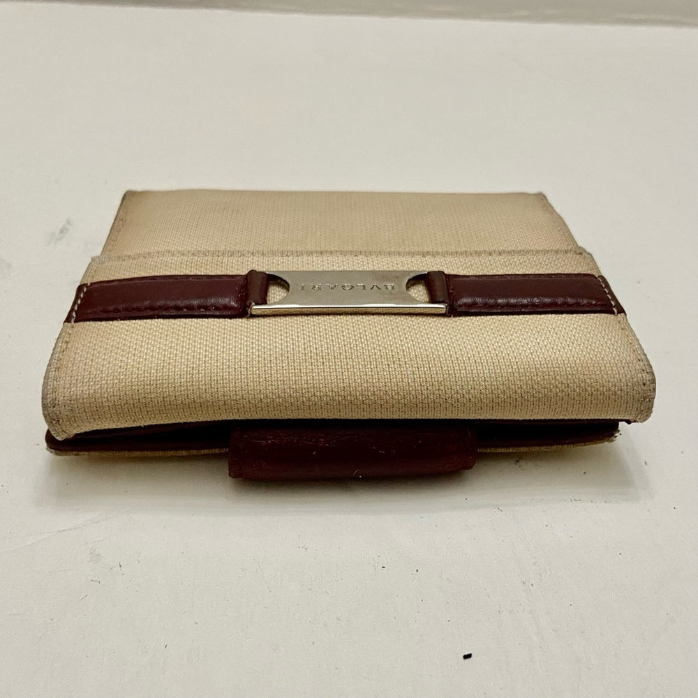 Bulgari Beige Canvas Compact Bi-fold Wallet