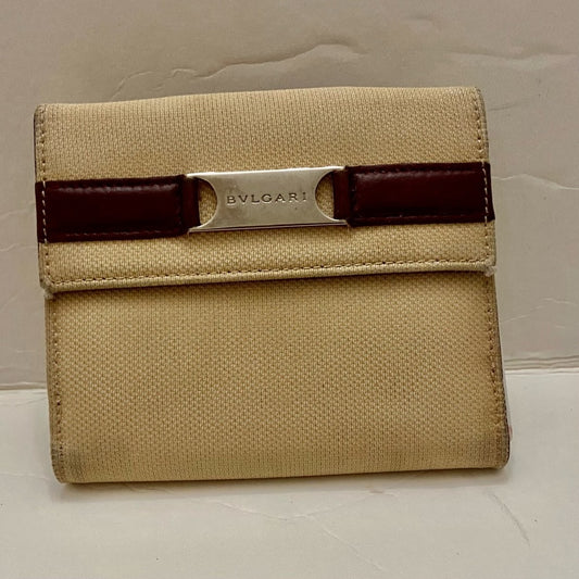 Bulgari Beige Canvas Compact Bi-fold Wallet