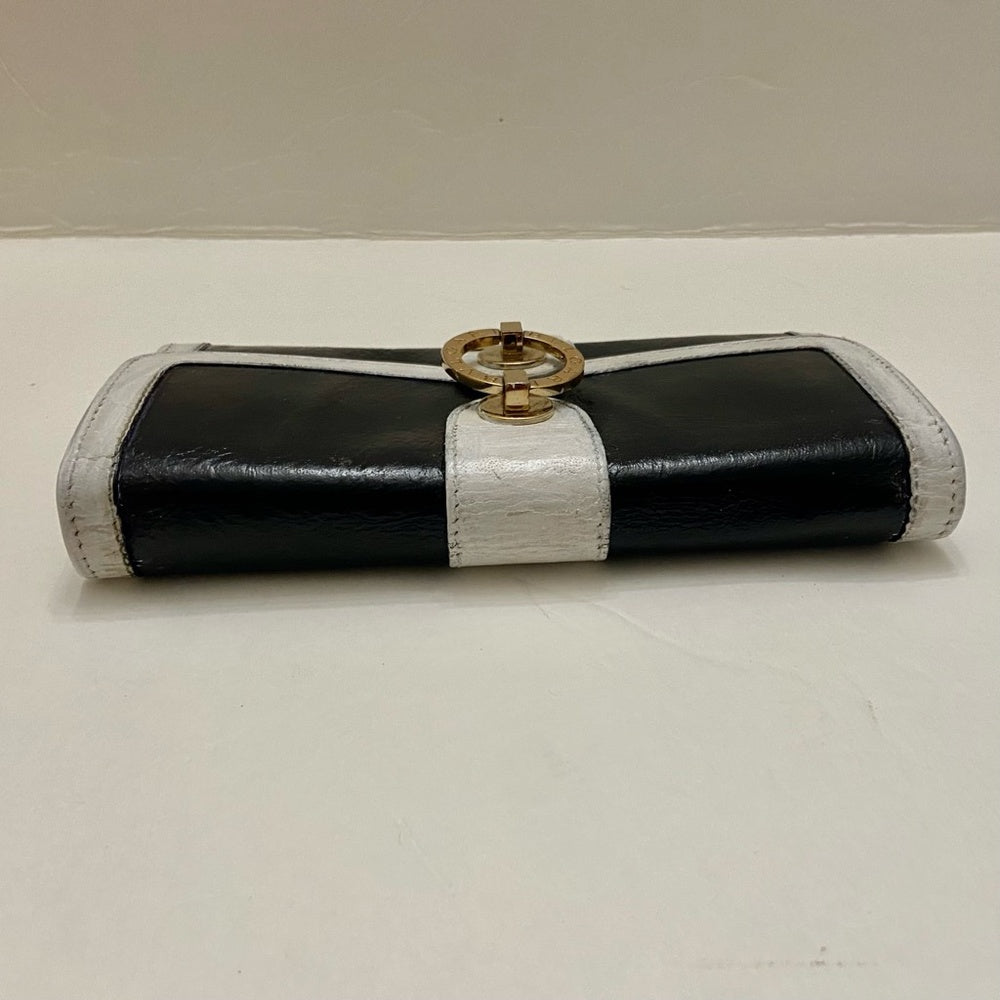 Authentic  Bulgari Black and White Leather Bi-fold Long Wallet