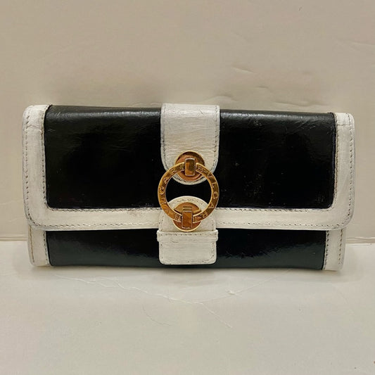 Authentic  Bulgari Black and White Leather Bi-fold Long Wallet