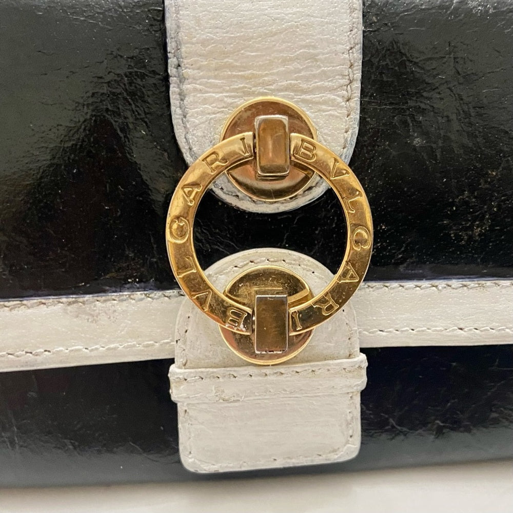Authentic  Bulgari Black and White Leather Bi-fold Long Wallet