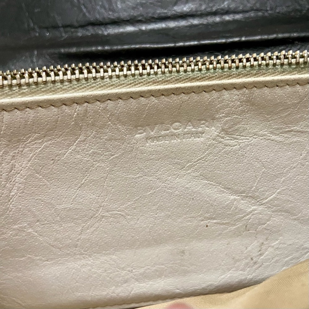 Authentic  Bulgari Black and White Leather Bi-fold Long Wallet