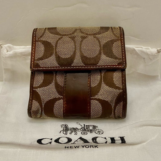 Coach Brown Mono-Leather Trim-Bifold Compact Wallet with Dust Bag 4inx4in