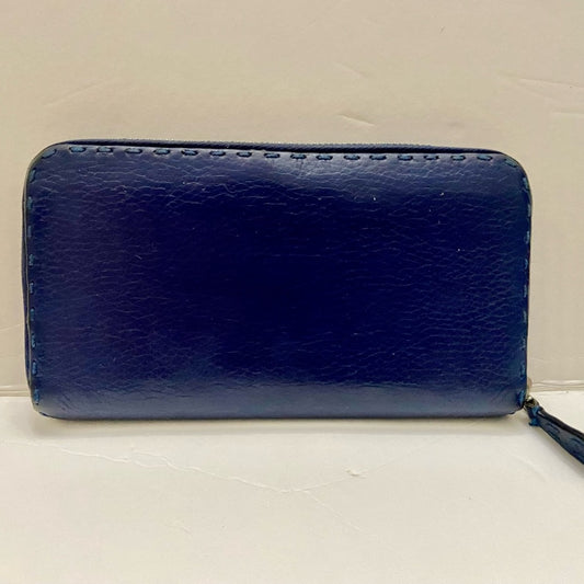 Fendi Navy Blue Leather Zippy Long Wallet