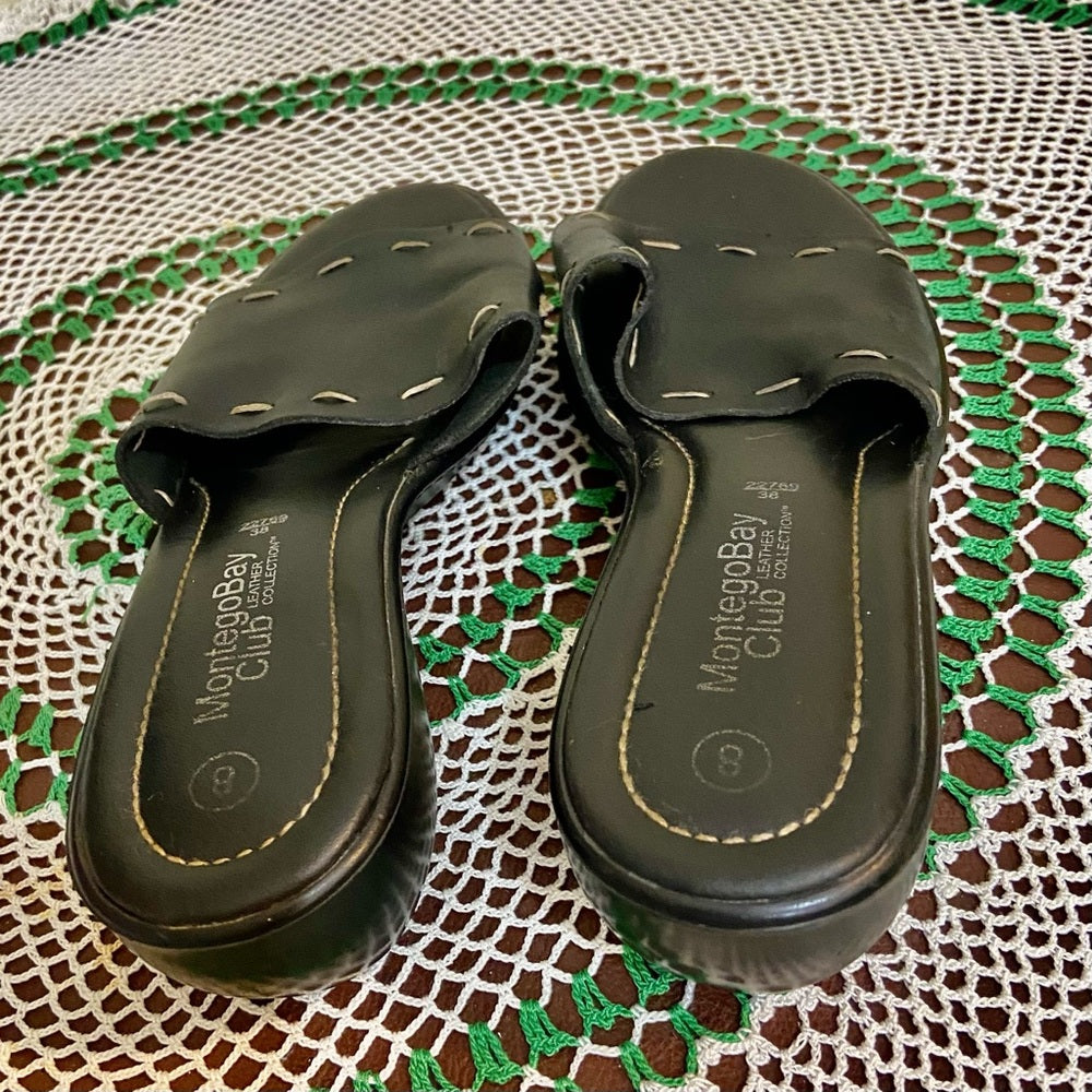 Montego Bay Club Leather Collection Platform Sandal Size 8