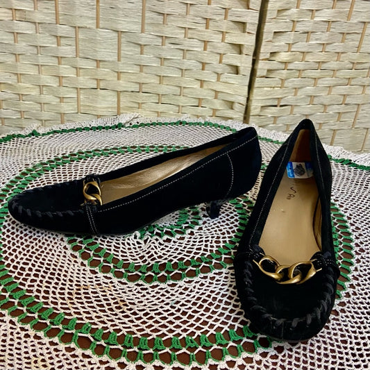 Unisa Black Suede Leather Shoes with Heels - Size 8