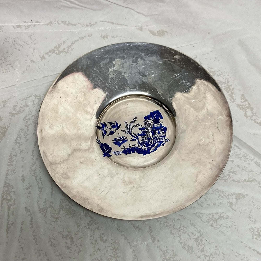 Vintage, 3pc Blue Willow Silver Plated Trio Set