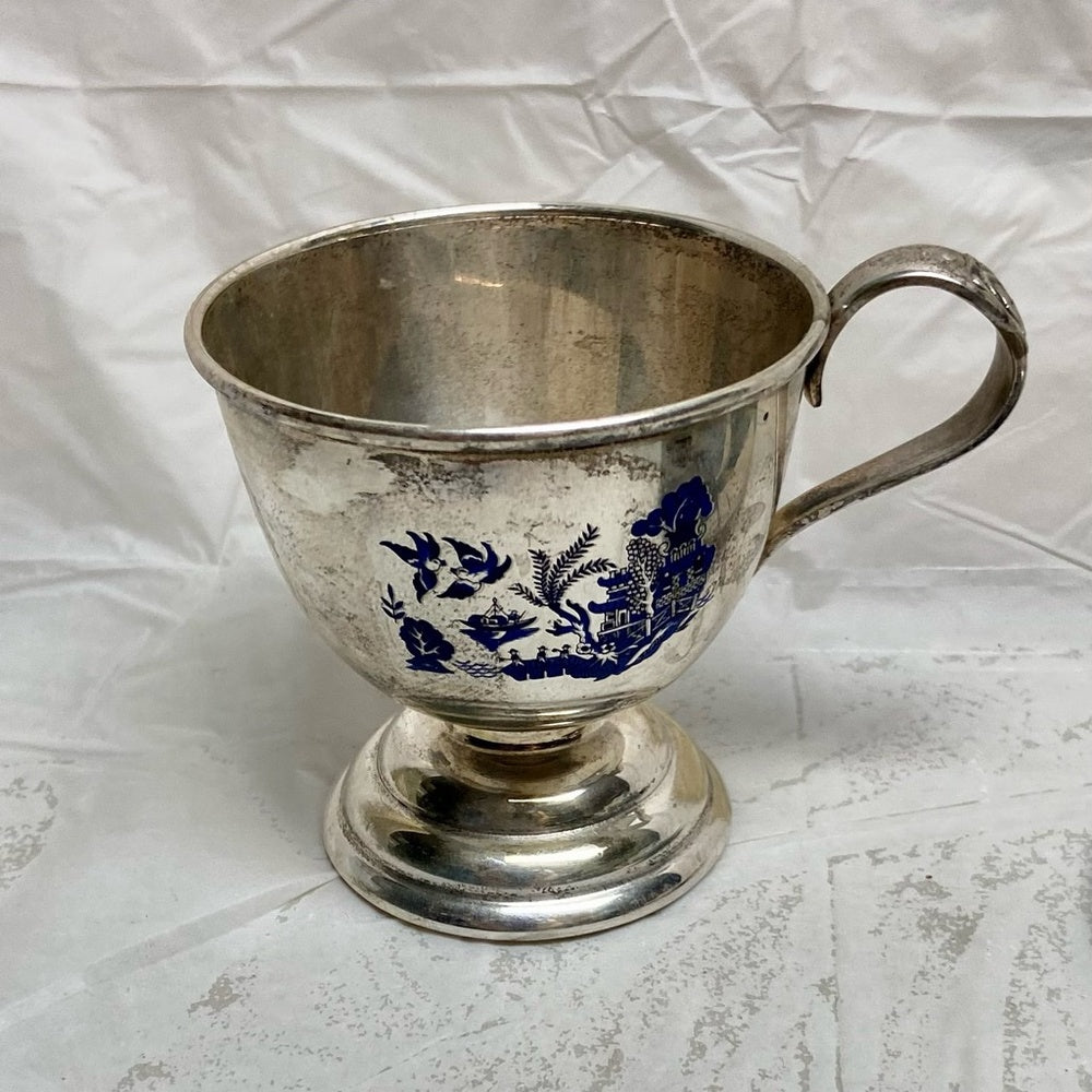 Vintage, 3pc Blue Willow Silver Plated Trio Set