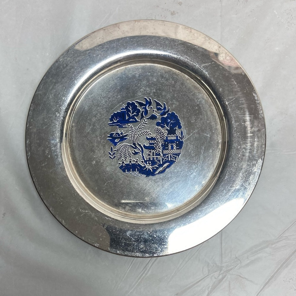 Vintage, 3pc Blue Willow Silver Plated Trio Set