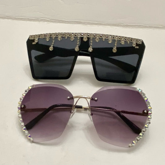 Lot of 2 Vintage Sun Glasses-Black and Smoky Gray with Rhinestones