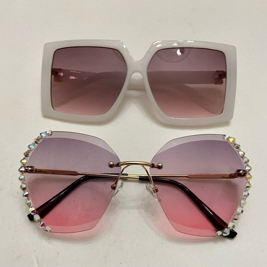 Lot of 2 Vintage Sunglasses- Squarish White and Pinkish with Rhinestones