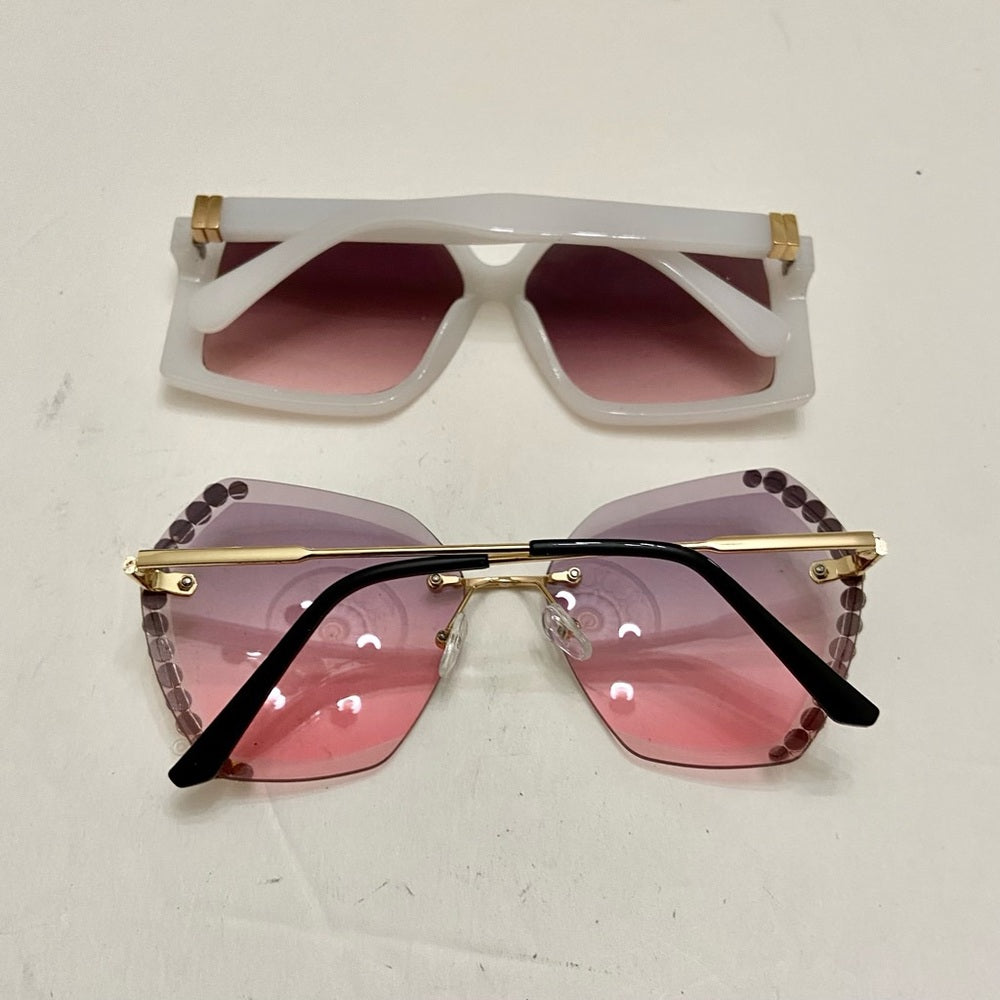 Lot of 2 Vintage Sunglasses- Squarish White and Pinkish with Rhinestones