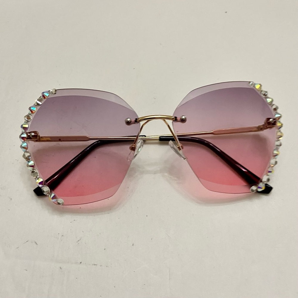 Lot of 2 Vintage Sunglasses- Squarish White and Pinkish with Rhinestones