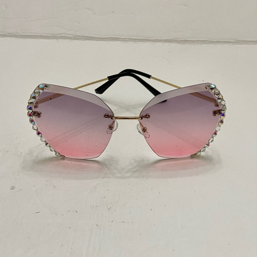 Lot of 2 Vintage Sunglasses- Squarish White and Pinkish with Rhinestones