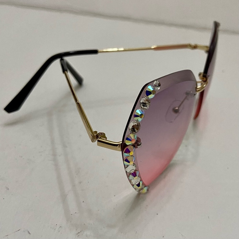 Lot of 2 Vintage Sunglasses- Squarish White and Pinkish with Rhinestones