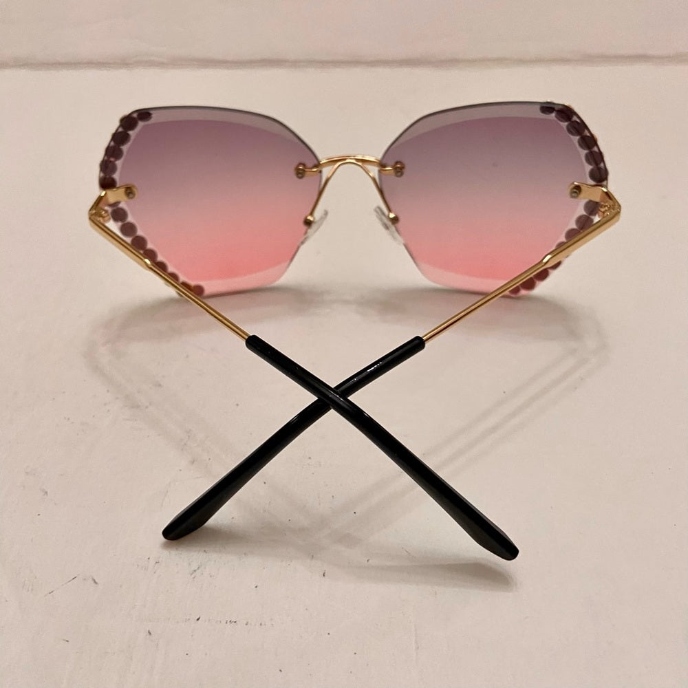 Lot of 2 Vintage Sunglasses- Squarish White and Pinkish with Rhinestones